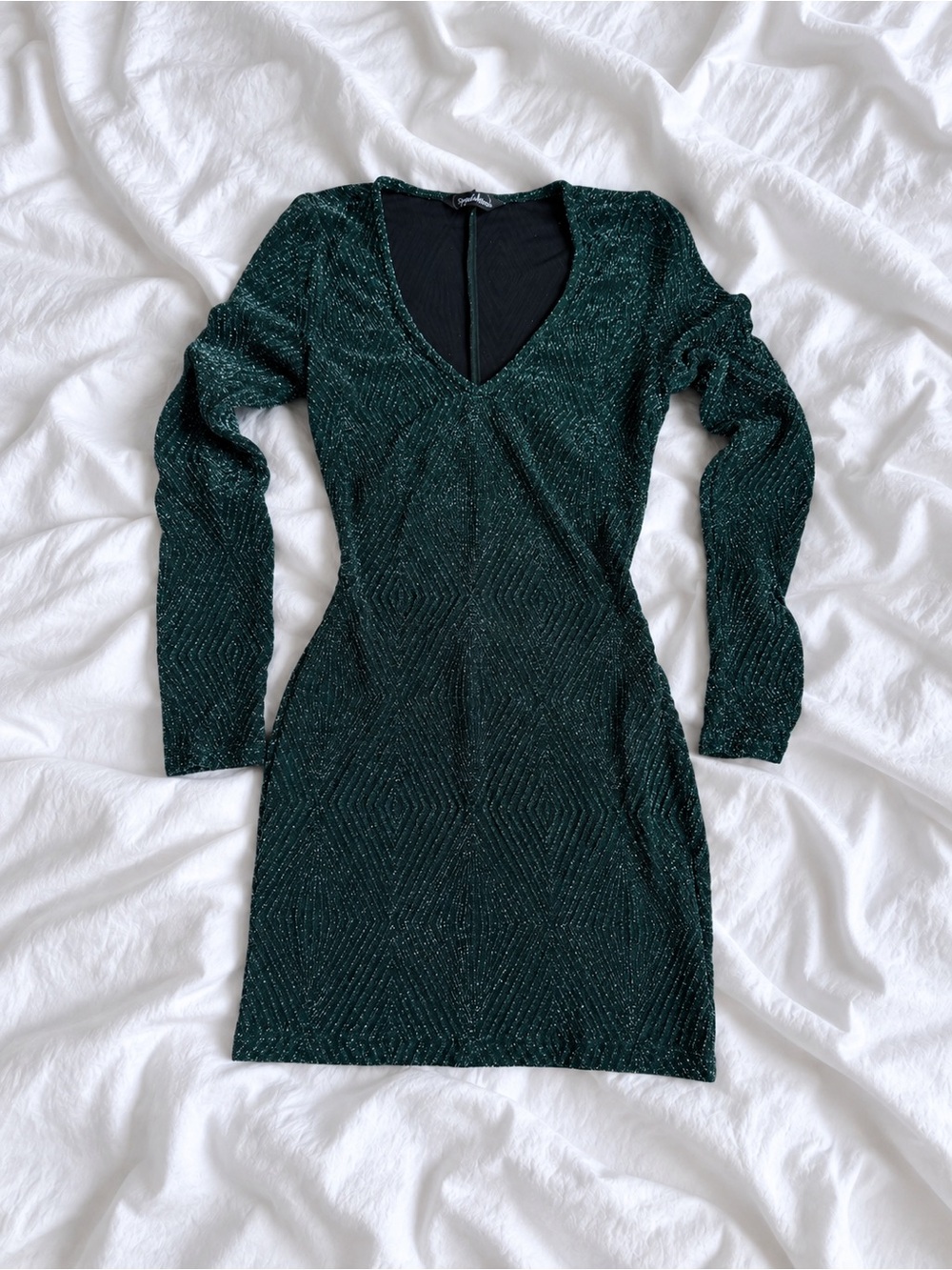 Glimmering Deep Green V-Neck Mini Dress